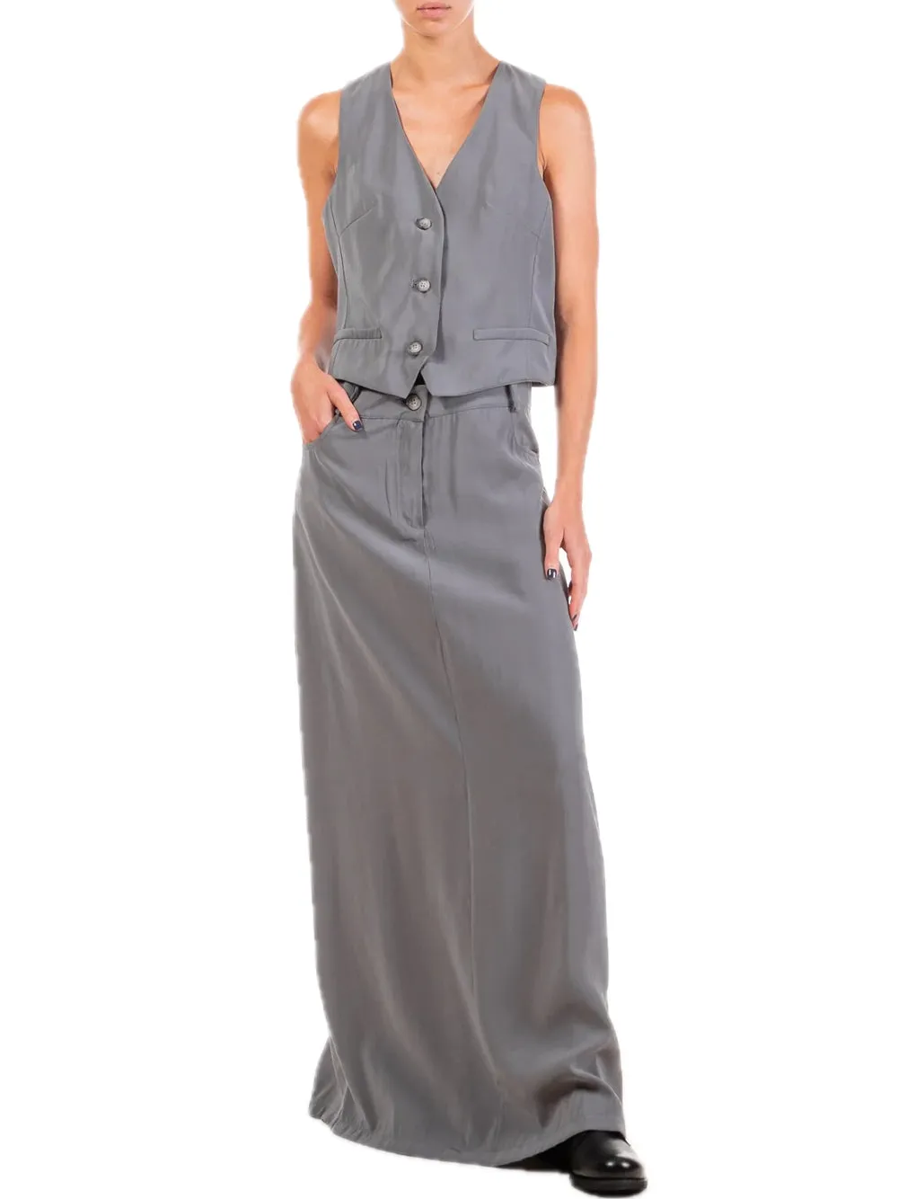Long Skirt with Pockets - Grey